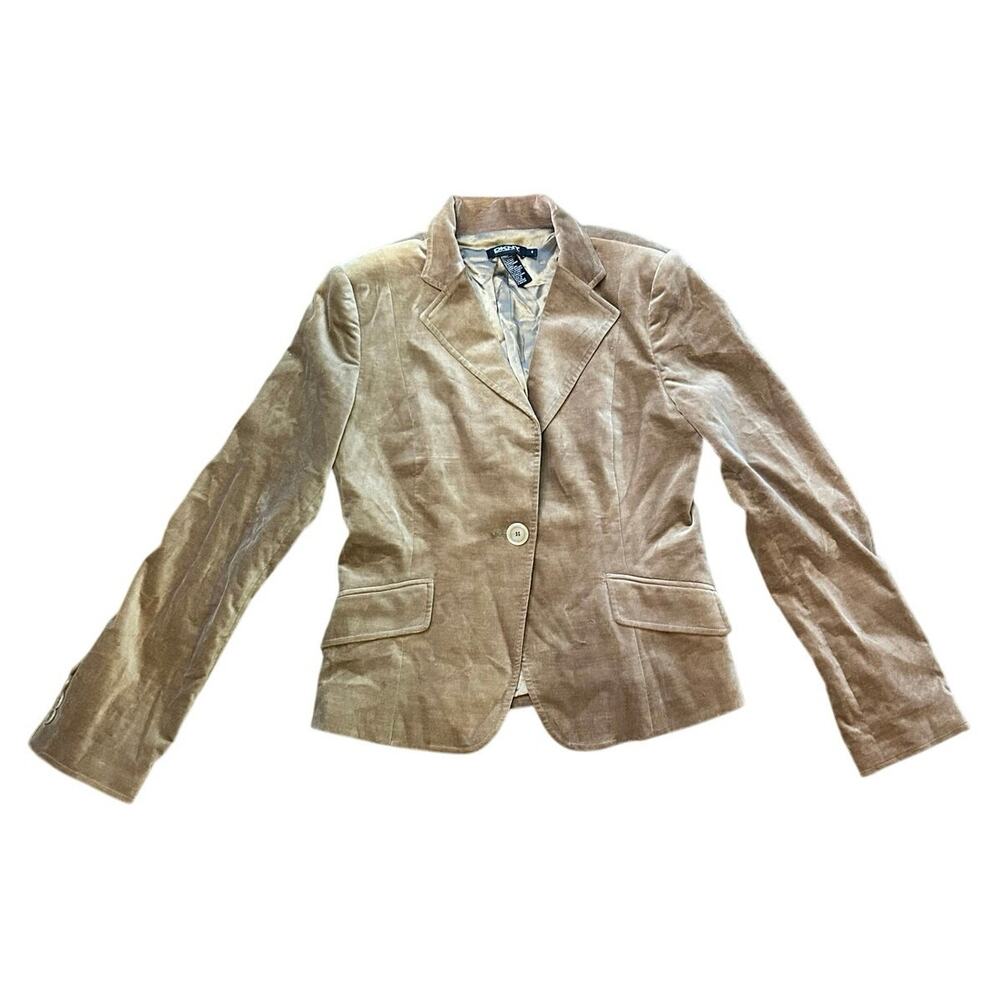 DKNY Women’s Vintage Velvet Blazer Tan Camel Size 8 Silk Blend Workwear
